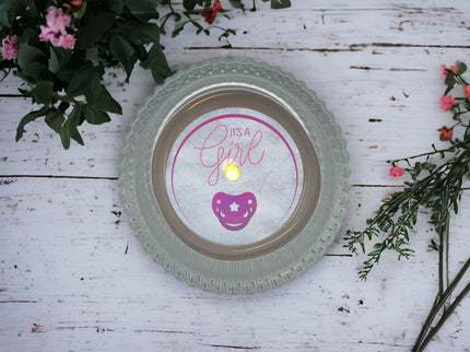 Teelicht mit Botschaft "It‘s a Girl"- Es ist ein Mädchen - Kerze zur Gender Reveal Party - Ankündigung - Babyparty - Geschlechtsenthüllung
