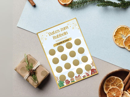 Dates zum Rubbeln - Weihnachtszeit - Personalisierte Rubbelkarte – 16 Date Ideen für Paare – Geschenk für Weihnachten, Advent und Jahrestag