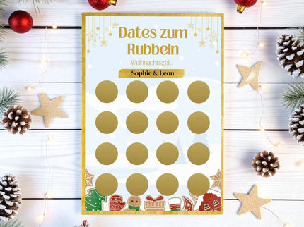 Dates zum Rubbeln - Weihnachtszeit - Personalisierte Rubbelkarte – 16 Date Ideen für Paare – Geschenk für Weihnachten, Advent und Jahrestag