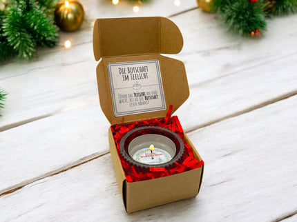 Teelicht mit Botschaft "Frohe Weihnachten"