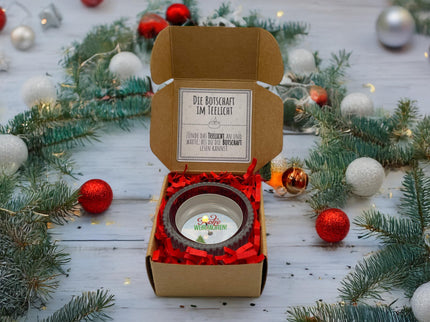 Teelicht mit Botschaft "Frohe Weihnachten"