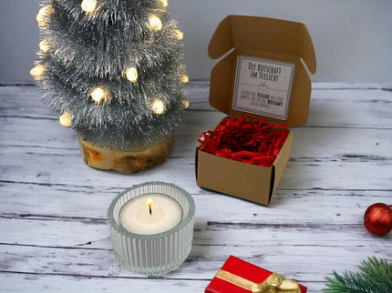 Teelicht mit Botschaft "Frohe Weihnachten"