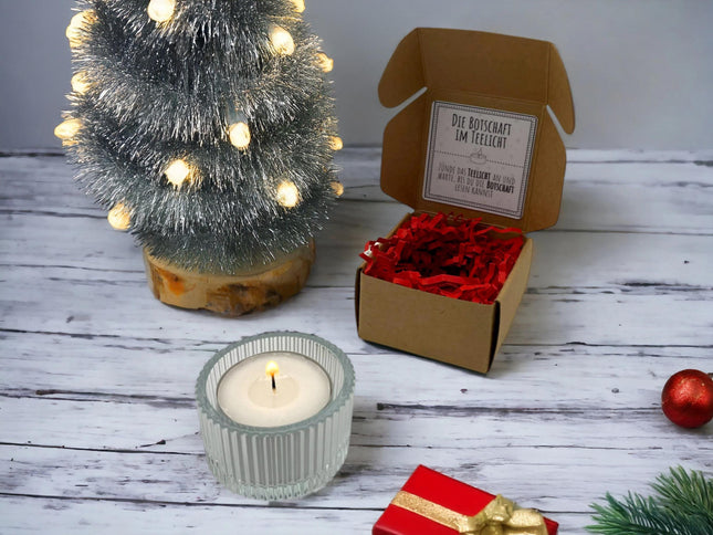 Teelicht mit Botschaft "Frohe Weihnachten"